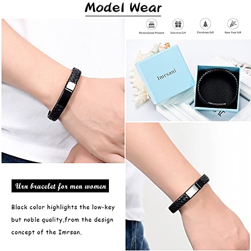 Imrsanl Cremation Jewelry Urn Bracelet for Ashes for Women Men Memorial Braided Leather Urn Bracelet for Human Ashes Keepsake Cuff Bangle Jewelry Black-20cm/7.87inch