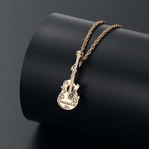 Guitar Urn Necklace for Ashes Stainless Steel Cremation jewelry Crystal Guitar Lover Music Keepsake Memorial Pendant for Men Women Gift pink
