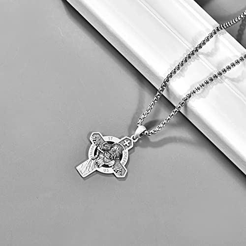 KINGWHYTE St Michael/St Christopher Necklace for Men Women 925 Sterling Silver Saint Protection Medal Protect US Pendant Jewellery Graduation Gifts with Stainless Steel Chain 12-Saint Joseph