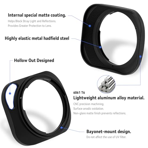 Haoge LH-ZV03P Lens Hood for Carl Zeiss Distagon T 2.8/21 21mm f2.8 ZM, C Biogon T 4.5/21 21mm f4.5 ZM, 2.8/25 25mm f 2.8 ZM, 2.8/28 28mm f2.8 ZM, C Sonnar T 1.5/50 50mm f1.5 ZM Hollow Out Designed [Square - Black - Hollow Out Designed]