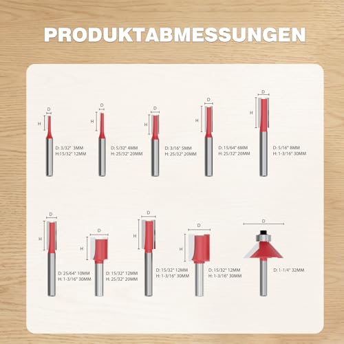 CSOOM 18pcs 8mm Shank Professional Woodworking Router Bit Set with Carbide Trimmers Woodworking Tool red