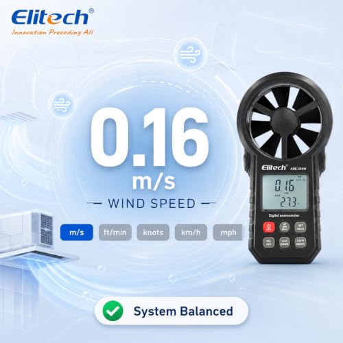 Elitech ANE-200W HVAC anemometer measuring air flow and temperature with Bluetooth display
