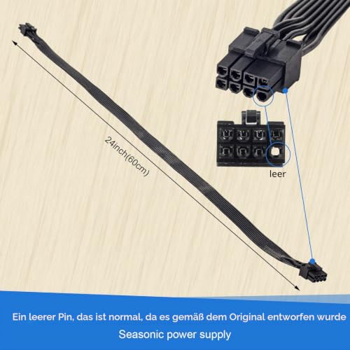 PCIE Cable for Seasonic, PSU 8 Pin Male to PCIe 8-Pin (6+2) Male for Seasonic Modular Power Supply (60 cm) 1 to 1