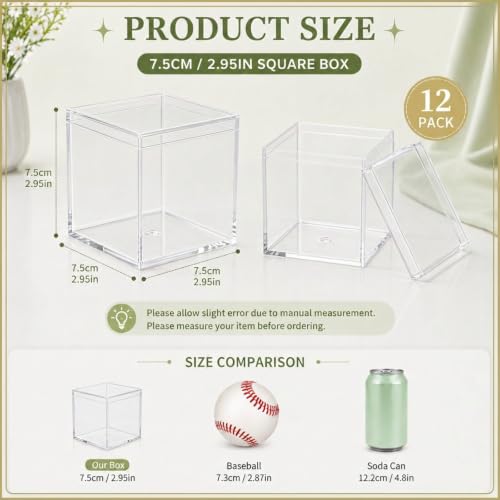 Juexica 12 Pcs Clear Acrylic Boxes with Lid,Square,3 x 3 x 3 3 x 3 x 3" Square