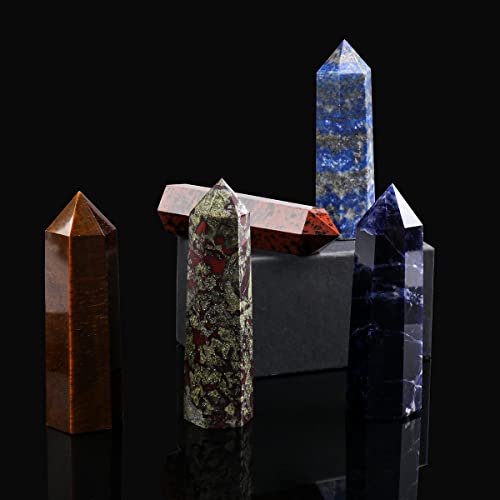 CASMON Black Obsidian Wand 3.2”-3.5” Healing Crystal Tower, Natural Large 6 Faceted Prism Point Wand Stone with Gift Box (Tiger's-Eye, 85-90mm) Tiger's-eye