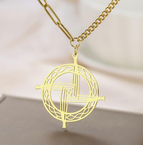 St Brigid's Cross Necklace Traditional Saint Bridget Pendant Irish Celtic Cross Amulet Christian Religious Jewelry Gift for Women Men gold 2