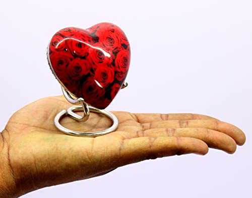 eSplanade Metal Cremation Mini Heart urn Keepsake Memorial | Small urn for Ashes Funeral Burial Container jar Pot (Red) Red