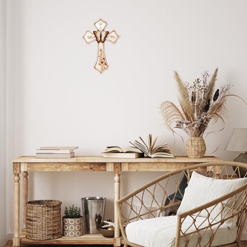 Elegant White Cross with Butterfly and Floral Design - Resin Wall Art Panel
