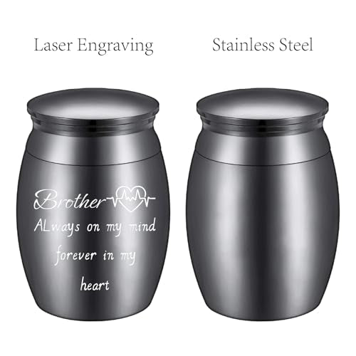 CREATCABIN Mini Keepsake Urn Small Brother Urn Black Alloy Miniature Memorial Cremation Sharing Ashes Holder Container with Bag Spoon Cloth for Funeral Burial Human Commemorative 1.6 x 1.2 Inch