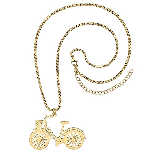 YINYA Stainless Steel Novelty Bike Bicycle Necklace Pendant 18K Gold Cycling Jewellery Funny Gifts for Women Cyclist Charms Gold-plated