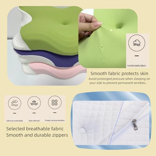 Aylashine Cervical Pillow for Neck Pain Relie,Hollow Design Odorless Memory Foam Pillows with Cooling Case, Adjustable Orthopedic Bed Pillow for Sleeping,Suitable for Both Side and Back Sleepers.Blue Blue