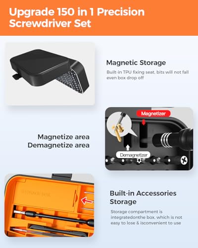 SOONAN 150-in-1 precision screwdriver set, black mini screwdriver tool kit with interchangeable bits