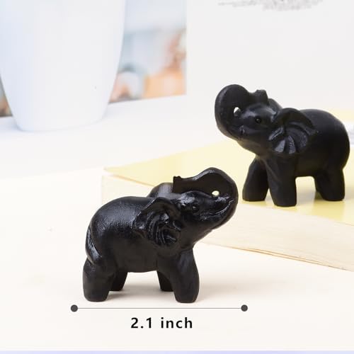 2.1 Inch Black Obsidian Elephant Crystals Decor, Healing Crystal Cute Figurines, Black Elephant Gemstones Decorations Statue, Lucky Reiki Stones in Home Office Meditation Gift for Women Men