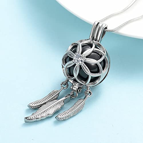 Dream Catcher Urn Necklace for Ashes Cremation jewelry for Women Men Stainless Steel Memorial Necklaces Ash Holder for Human Pets Keepsake Jewelry with Fill Tool Silver-Black