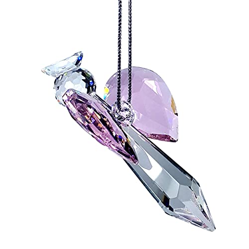 Clear Guardian Angel Suncatcher, Handmade 1.96 Inch Home Window Decoration for Christmas Tree Pink