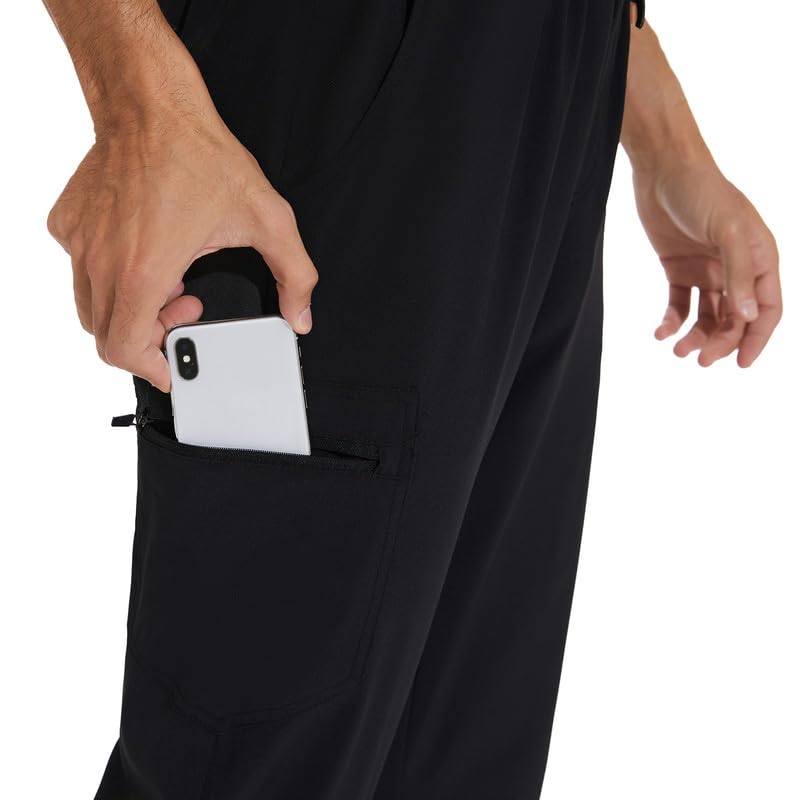 [Australia - AusPower] - Men Scrubs Set — Stretch V-Neck Scrub Top & Jogger Pant with 8 Pockets, Yoga Waistband, Anti-Wrinkle Scrubs for Men Black Medium 