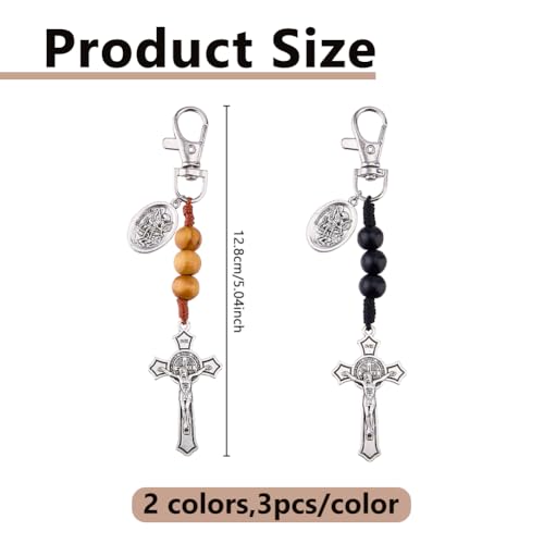 DICOSMETIC 6Pcs 2 Colors Catholic Rosary Keychain with St Benedict Michael Crucifix 12.8cm Small Pocket Rosaries Key Chain Crucifix Rosary Keychain Catholic Gift for Men Women