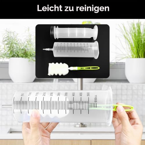 Samulee Syringe 250 ml + 550 ml, Set of 2 Syringes with Hose | Dosing Syringe, Large Syringe for Engine Oil, Laboratory, Animal Feeding, Garden, Scientific Research 250ml+550ml