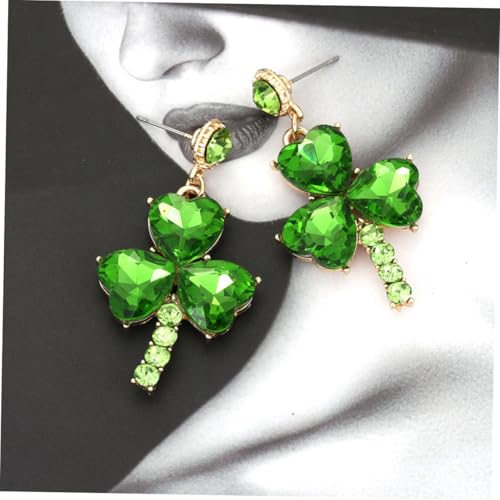 1 Pair Earrings Foam Faucets Irish Earrings Double Eggs Shamrock Leaf St Patricks Day Clip on Rhinestone Statement Alloy Green