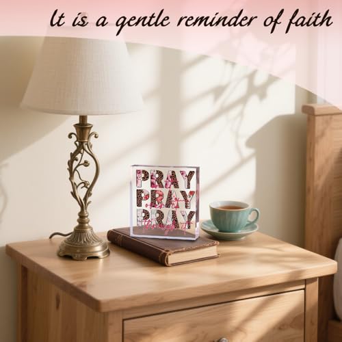 Leopard Print Acrylic Sign for Home Office Decor Desk Sign Paperweight for Pastor Religious Christian Gift Square Tabletop Bookshelf Decorative Pray Cheetah Plaque Encouragement Postive Gift Idea