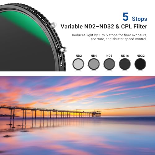 NEEWER 2 in 1 82mm Variable ND Filter (ND2-ND32) & CPL Filter
