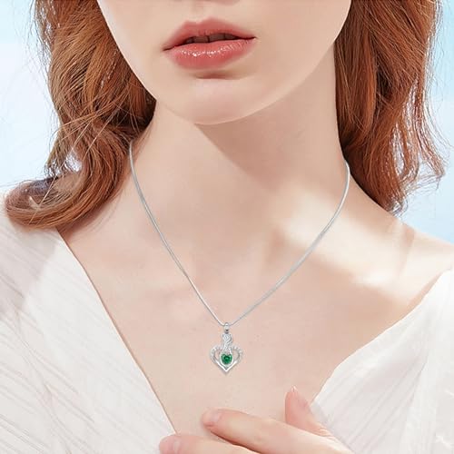 Minicremation Cremation Jewelry for Ashes Rose Flower Heart Necklace for Women Girl Birthstone Memorial Keepsake Jewelry Urn Pendant Silver-Green