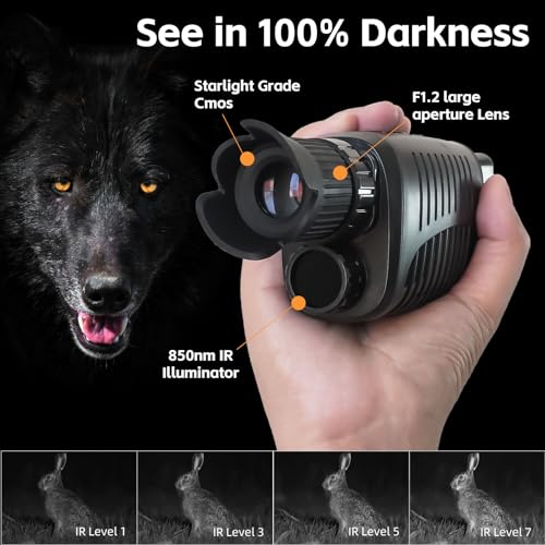 Rechargeable Night Vision Monocular for 100% Darkness, Full HD1080P Video Long Distance Infrared Night Vision Goggles Binoculars for Hunting, Camping, Travel, Surveillance 32GB Inside