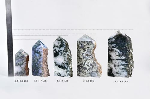 AMOYSTONE Moss Agate Crystal Point - 0.8-1.3 lb Natural Stone Carving for Meditation & Spiritual Decor 0.8-1.3 Pound