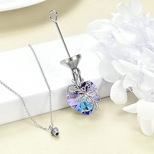 YFN Elephant Heart Crystal Urn Necklace for Ashes Cremation Jewelry Sterling Silver with Crystal Jewelry Gifts for Women Butterfly