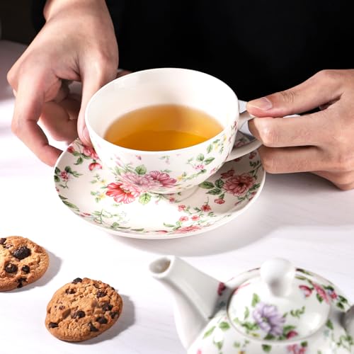 Tea Cup Set Ceramic Including 1 Teapot with lid 1 Tea Cup with 1 Sauser (C1) C1
