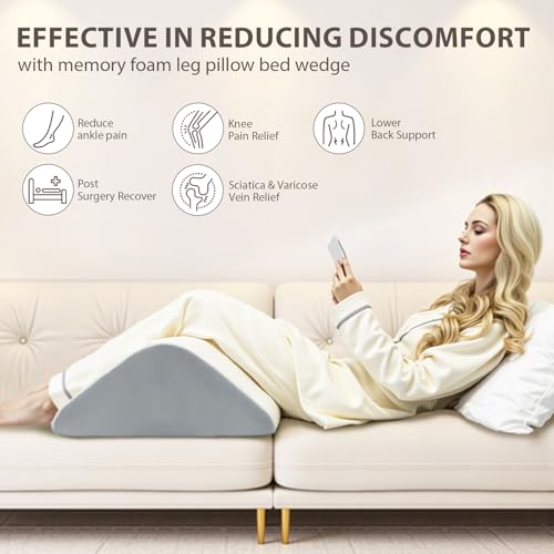Knee Wedge Pillow for Leg Elevation, 6.3 Inch Triangle Design, Post Surgery Recovery Support, White