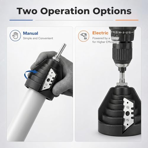 Plastic pipe chamfering tool, pipe deburrer for 20, 25, 32, 40, 50, 63 mm pipes, pipe deburring tool with drill connection, pipe milling cutter, pipe chamfering tool, pipe deburrer for PVC, PE, and PPR pipes