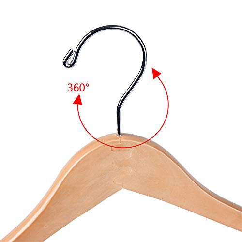 Quality Hangers Wooden Hangers Beautiful Sturdy Suit Coat Hangers with Locking Bar Glossy Natural Wood (5) 5