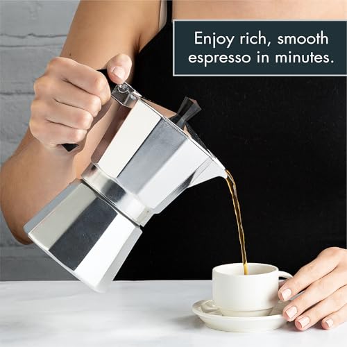 Primula Classic Stovetop Espresso and Coffee Maker, Moka Pot for Italian and Cuban Café Brewing, Greca Coffee Maker, Cafeteras, 6 Espresso Cups, Silver 6 Cup