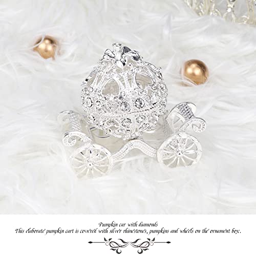 FERCAISH Crystal Pumpkin Carriage Trinket Box, Cinderella Pumpkin Carriage Decorative Hinged Jewelry Trinket Box Silver Rhinestone Jewelry Display Holder Unique Gift for Grils Women