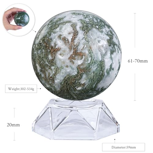 Sportmusies Natural Moss Agate Ball with Acrylic Stand, 2.4-2.75 inches 2.4 - 2.75 inches