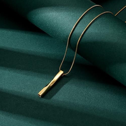 Ashes Urn Necklace Cremation Jewelry Necklaces Unisex Twist Bar Urn Necklaces for Ashes Memorial Keepsake Pendant for Women Men With Funnel Kit & Bag Gold