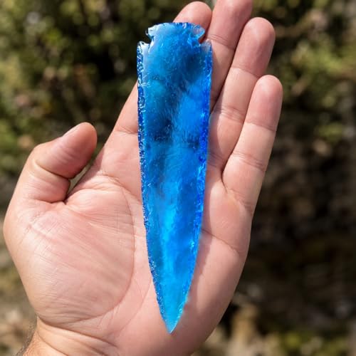 Large Arrowhead - Blue Aqua Obsidian Glass Veronica Arrowhead 6 Inch – Handmade Crystal Arrowhead for Spiritual Healing, Meditation, Reiki, Protection & Collector Display Gift