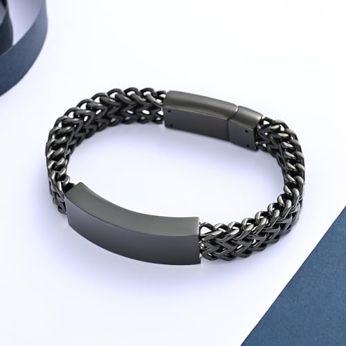 constantlife Cremation Bracelet for Ashes for Men - Stainless Steel Cuban Link Urn Bracelet Keepsake Ash Holder Cremation Memorial Jewelry Always in My Heart-Black 20 Centimeters