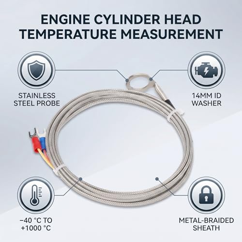 K Type Thermocouple Sensor Engine Cylinder Head Temperature Probe Stainless Steel -40~1000°C, 14mm ID Washer, for Automotive Engine (2M) 2M