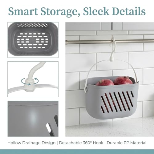 DOITOOL Hanging Hanging Shower Basket, Portable Plastic Shower Caddy Storage Basket with Rotatable Hook, Bath Tub Toy Holder Small Bathroom Organizer for College Dorm Bathroom Kitchen Grey