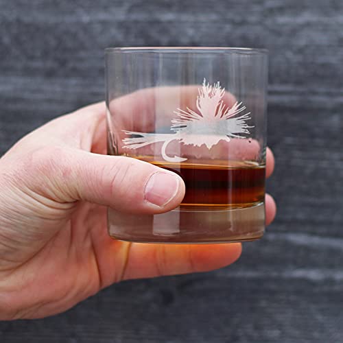 Fly Fishing Whiskey Rocks Glass for Flyfishing Gifts - 10.25 oz - Set of 2