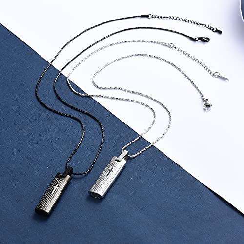 constantlife Cremation Necklace Cremation Jewelry 30mm Lord's Prayer Stainless Steel Polished Cube Cremation Pendant Memorial Ashes Keepsake Urn Necklace 2pcs-Silver+Black