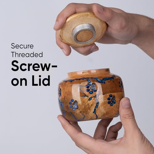 Wood Pet Urns for Dog/Cat Ashes - Small 10 Cu/in Resin Decorative Urn for Ashes for Dog, Urns for Cats - Pet Memorial Remembrance Box - Blue, Small Pot