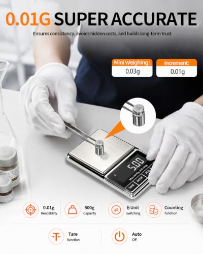 MEIYA gold jewelry scale and gram scale, 500g capacity with 0.01g high-precision weighing display