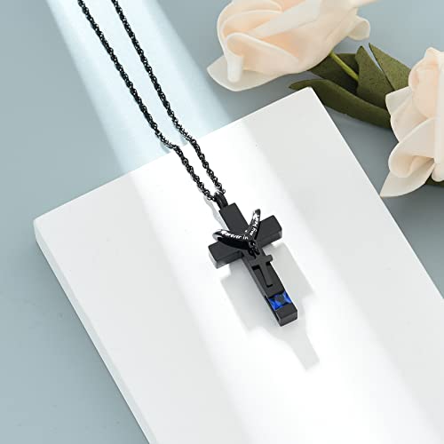shajwo Cross Urn Necklace for Ashes Birthstone Rose Flower Cremation Jewelry for Women Gilrs Keepsake Memorial Ashes Pendant A-Dark Blue