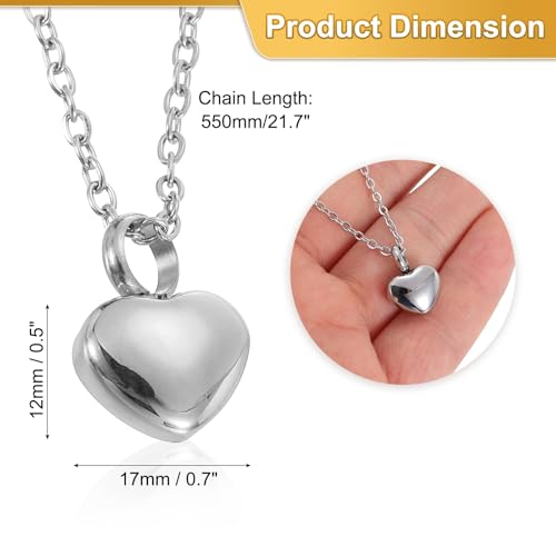 sourcing map Heart Cremation Necklace for Ashes, Urn Ash Memorial Cremation Necklaces Waterproof Keepsake Pendant with Funnel Kit for Ashes of Loved Ones, Pet (Silver Tone)