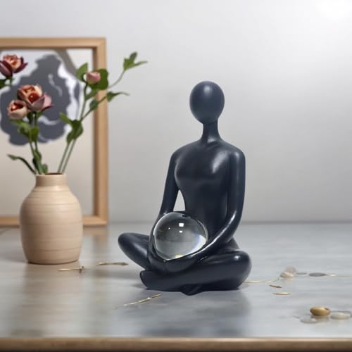 Yoga Girl Abstract Lady Woman Statue, Black, 7.9 inches Tall Black -Yoga