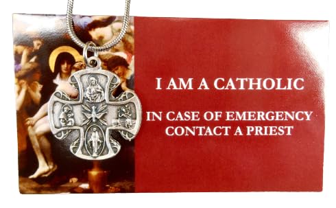 5 Way Crucifix Catholic Cross, Large 1", 18" Stainless Steel Snake Chain