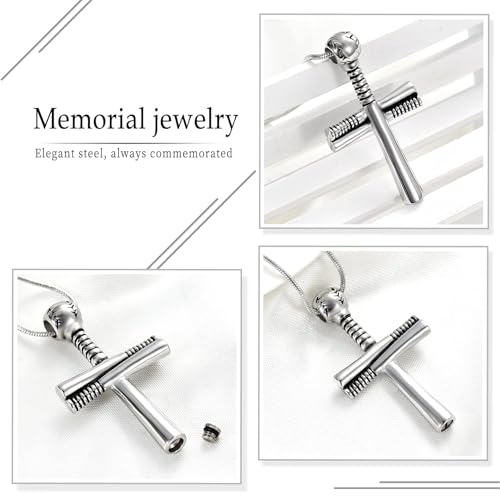 Baseball Cremation Jewelry Urn Necklaces Cross Memorial Pendant Silver